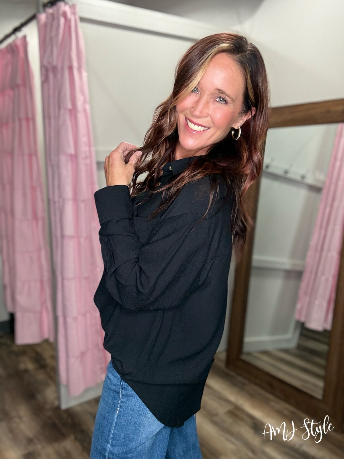 Textured Button Down - Black