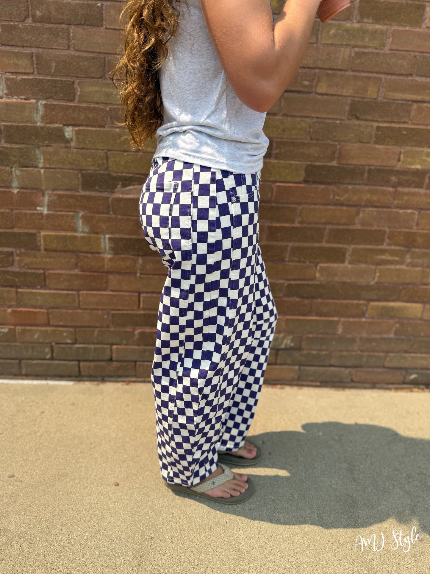 Purple Check Barrel Denim