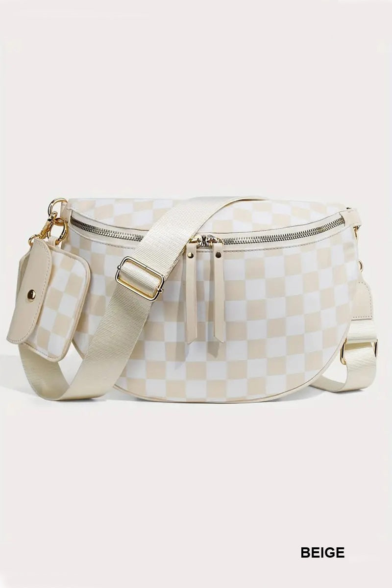Checkered Crossbody with wallet - Beige