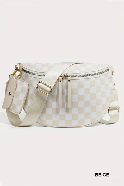 Checkered Crossbody with wallet - Beige