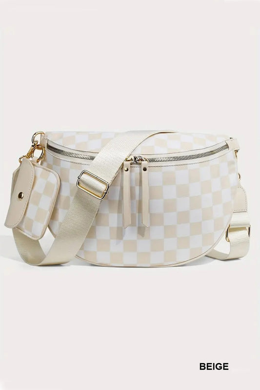 Checkered Crossbody with wallet - Beige