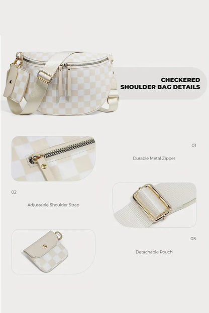 Checkered Crossbody with wallet - Beige