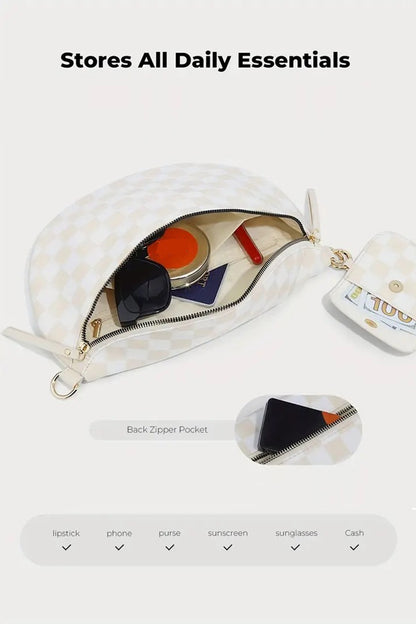 Checkered Crossbody with wallet - Beige