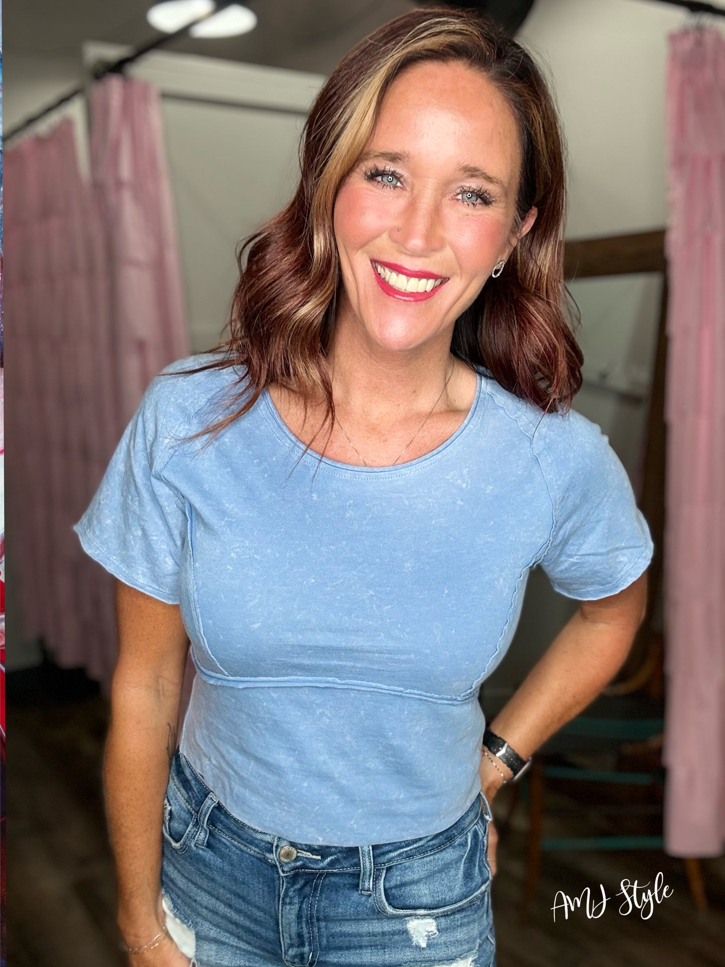 Moonstone Mineral Wash Top - Dusty Blue