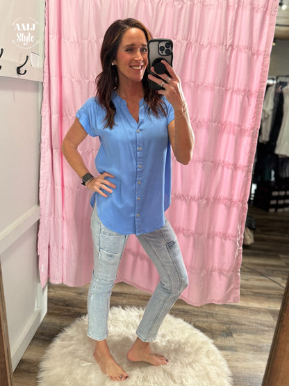 Sky Blue Linen Top