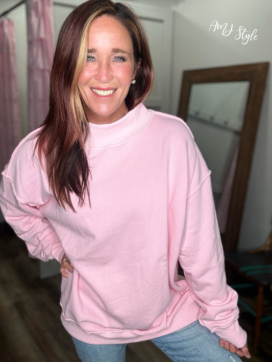 Sorbet Mock Neck Pullover - Pink