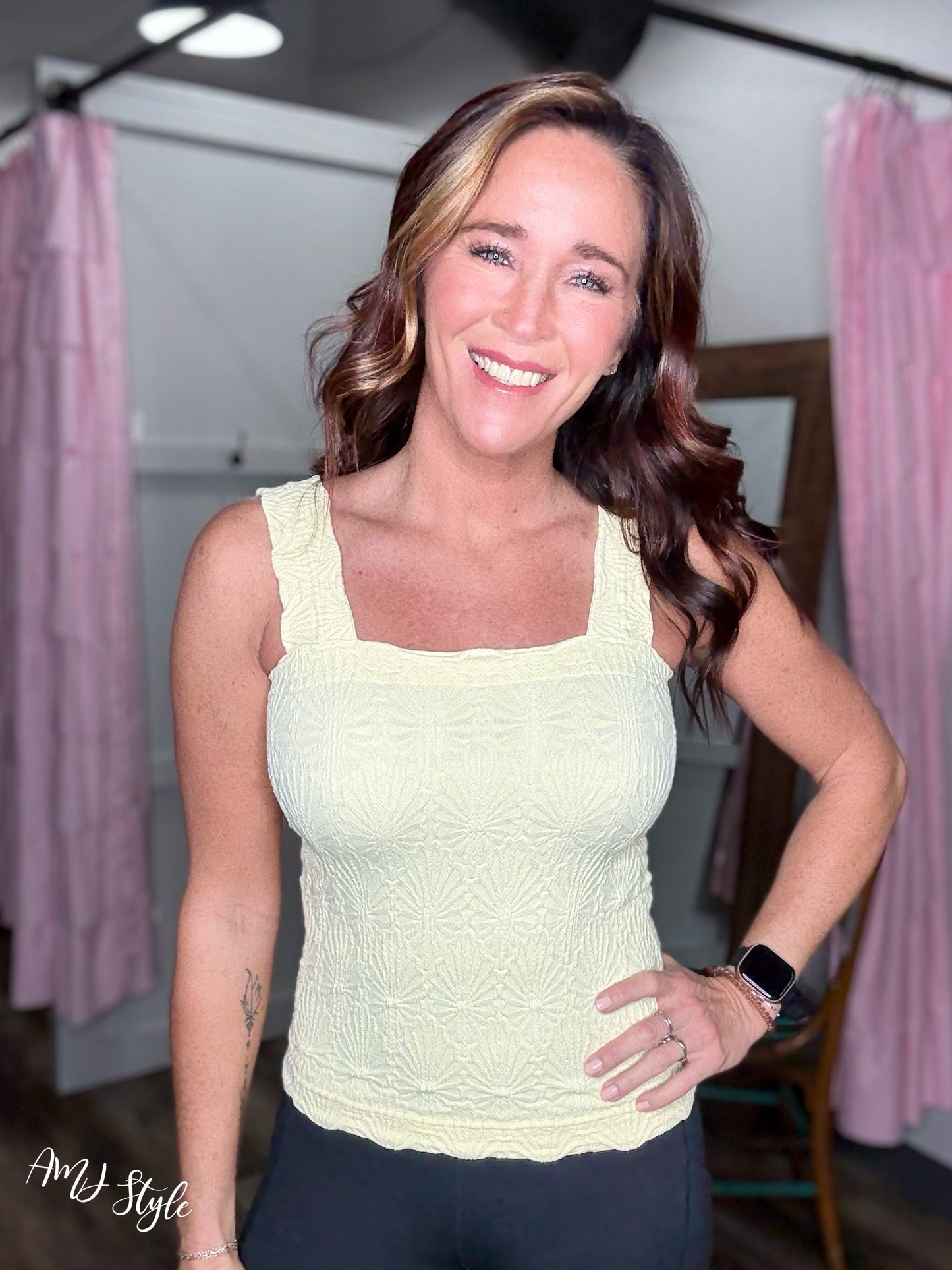 Blush Bloom Square Tank - Pale Banana