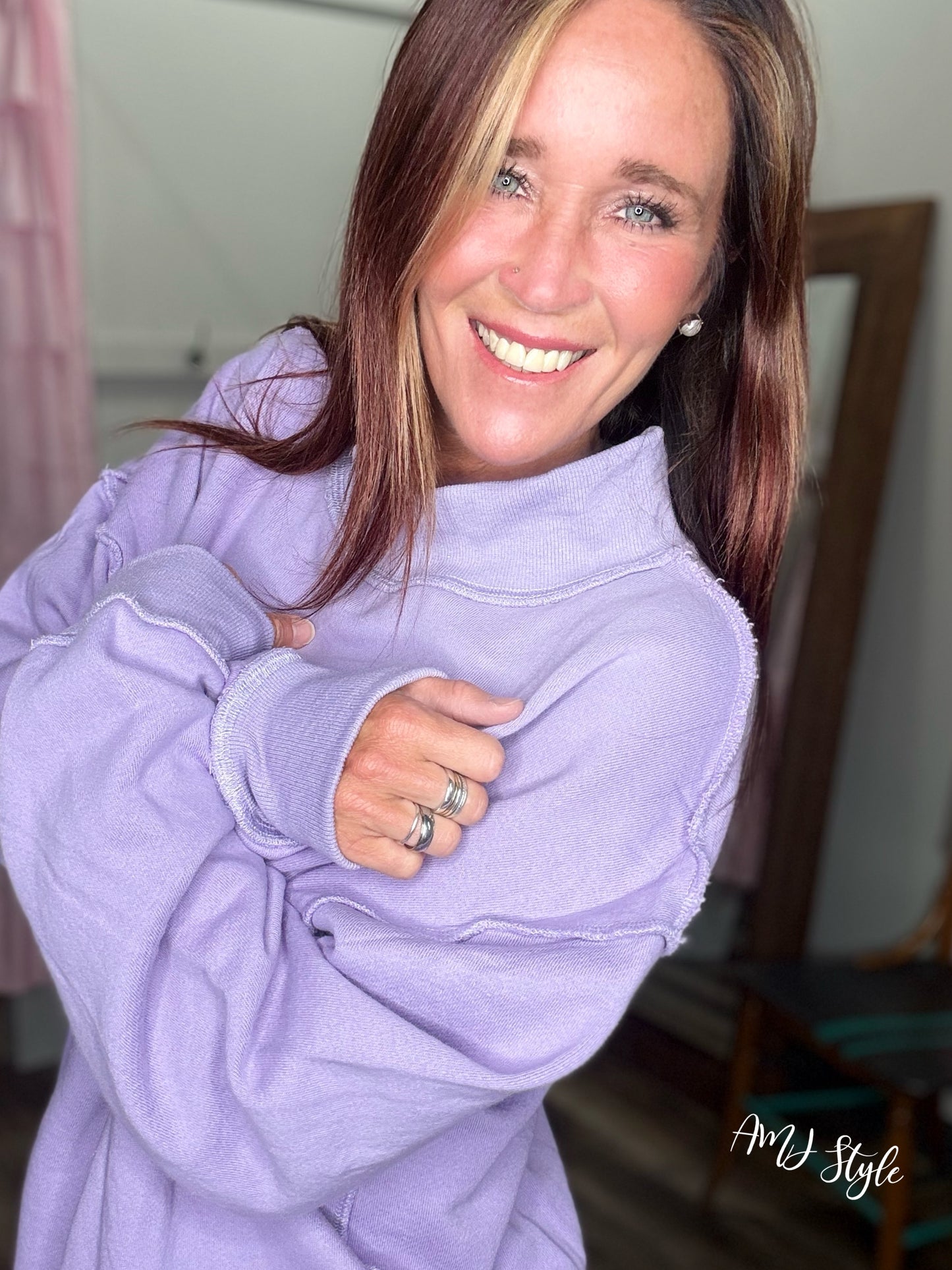 Sorbet Mock Neck Pullover - Lavender