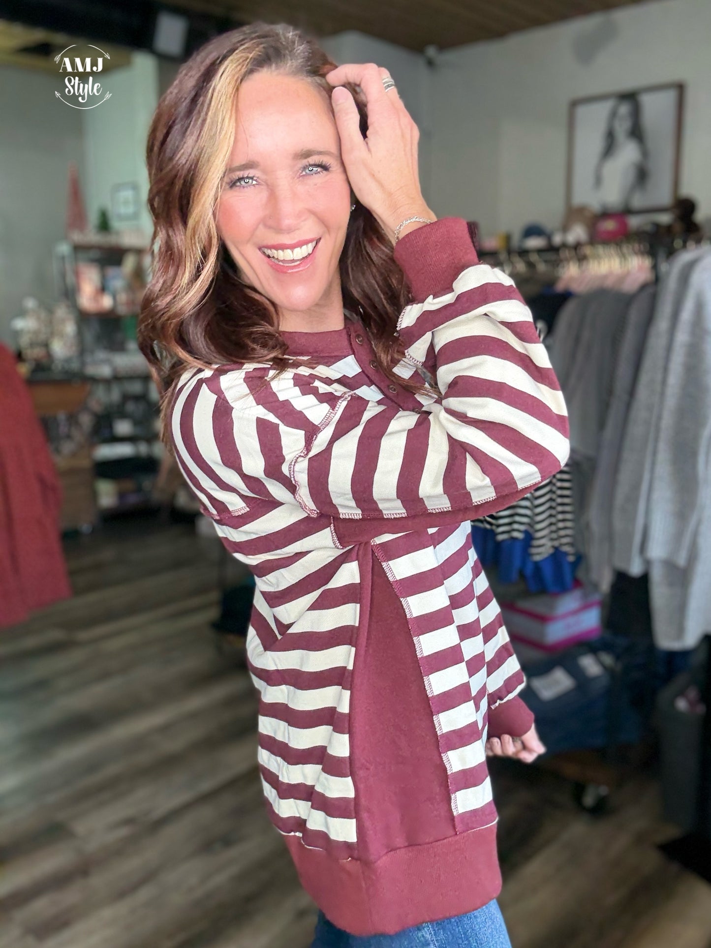 Coco Stripe Pullover - Maroon