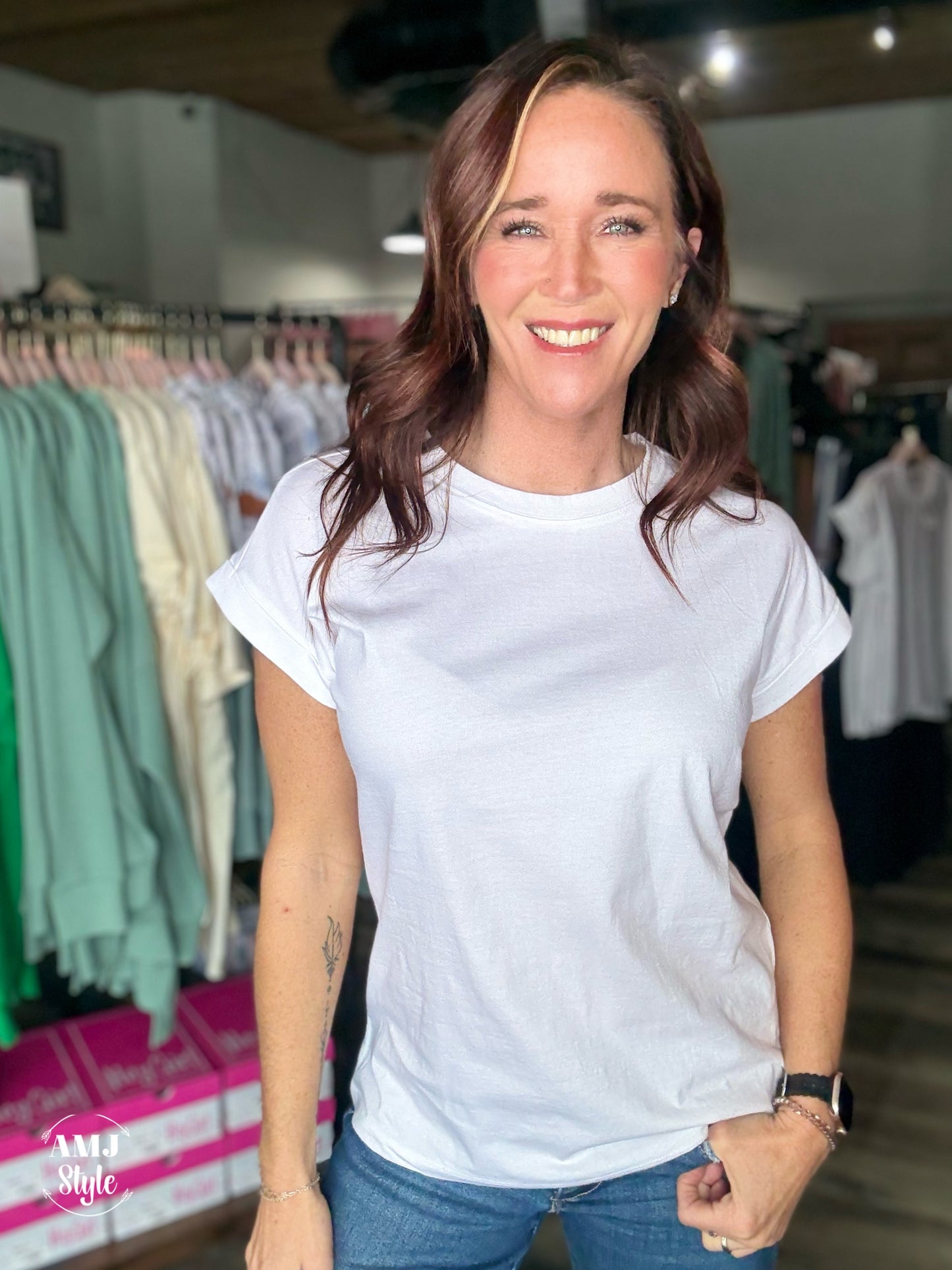 Round Neck Double Cap Sleeve Tee - White