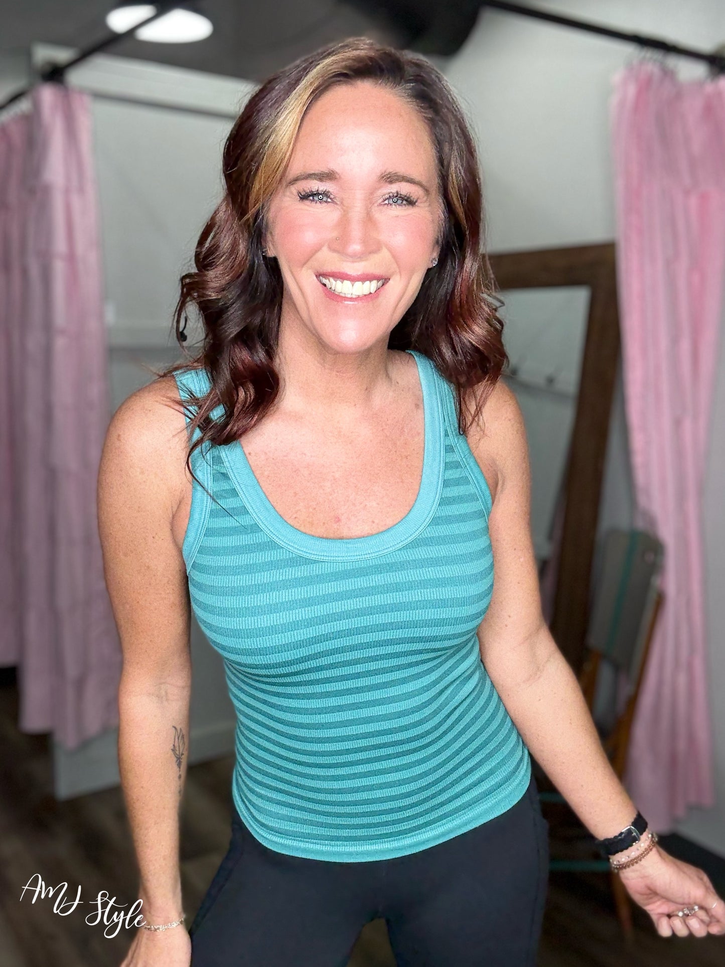 Switchup Stripe Tank - Dusty Teal