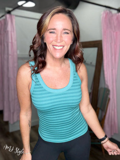 Switchup Stripe Tank - Dusty Teal