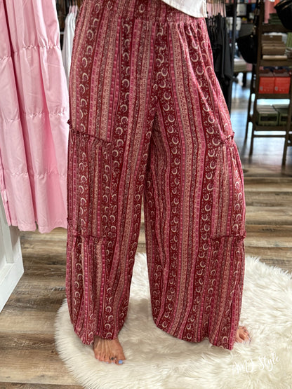 Wanderlust Wide Leg Pants - Red stripe