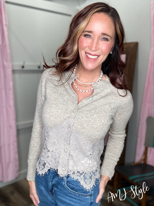 Romance Lace Cardi - Gray
