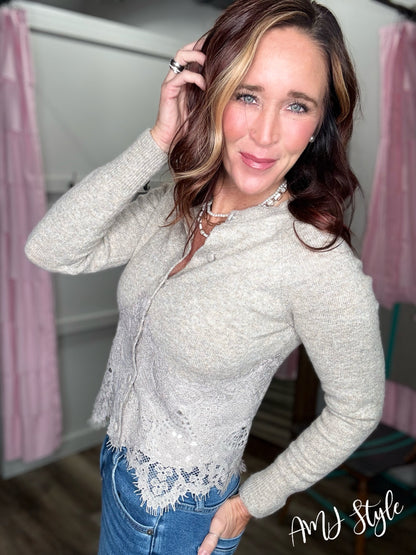 Romance Lace Cardi - Gray