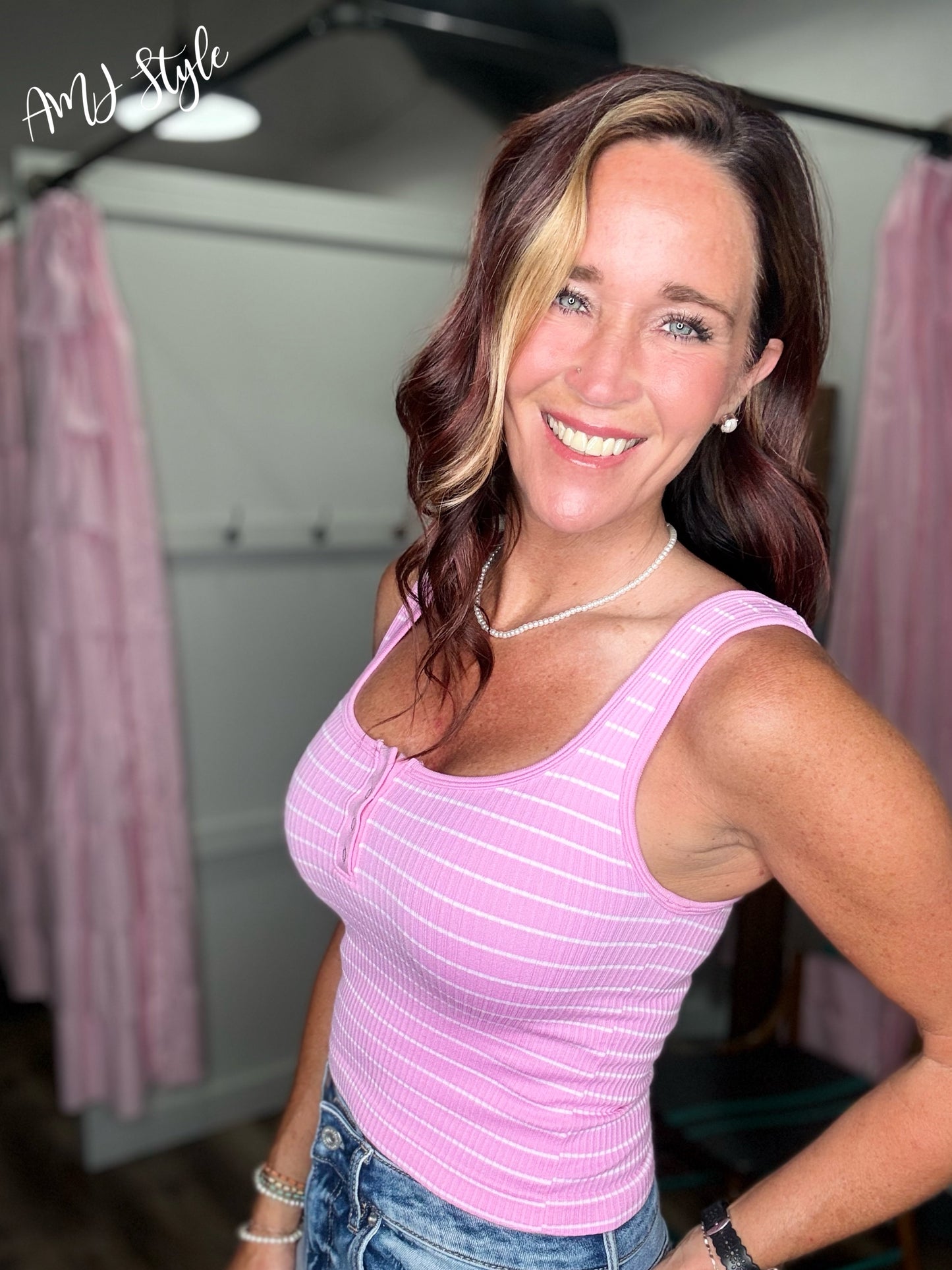 Stripe Seamless Crop Tank - Pink