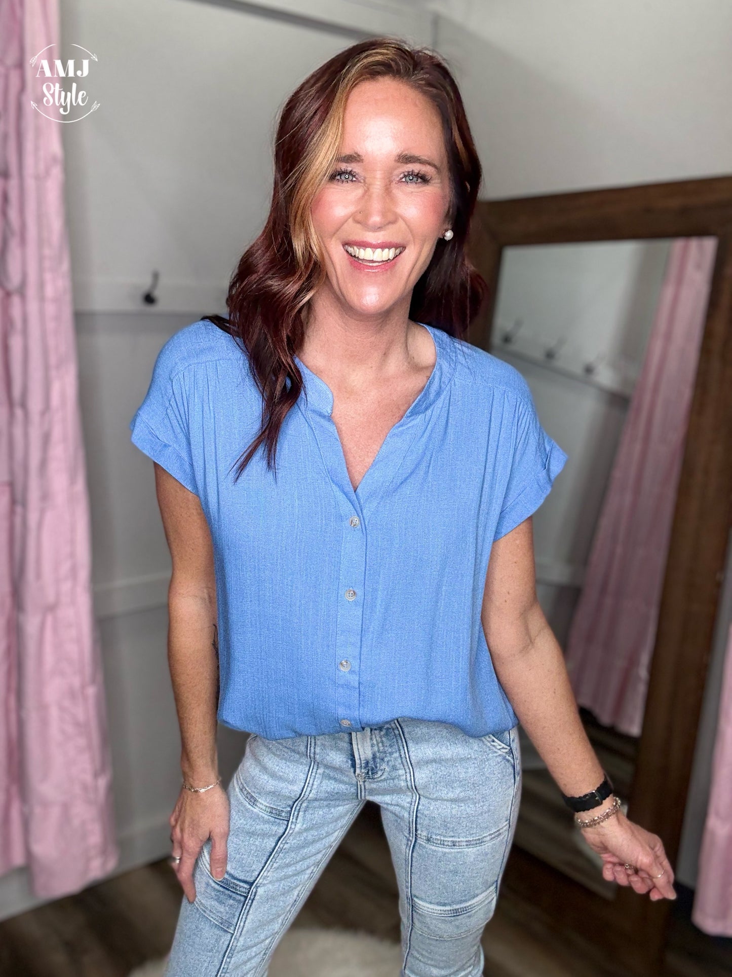 Sky Blue Linen Top