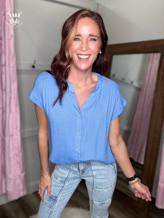 Sky Blue Linen Top