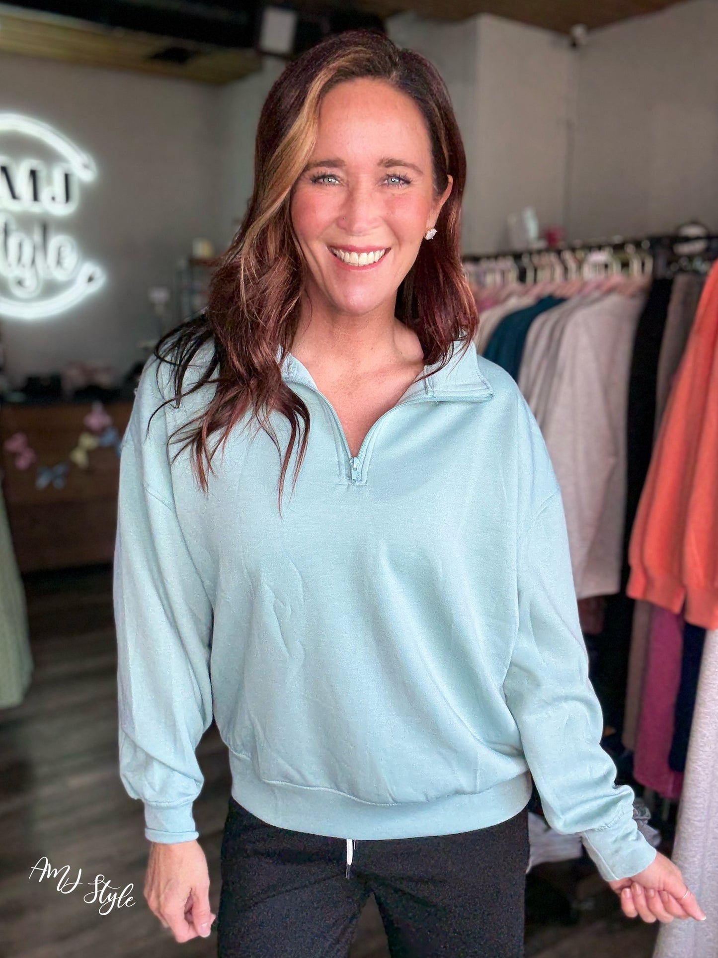 Pure Plush Half Zip - Dusty Green