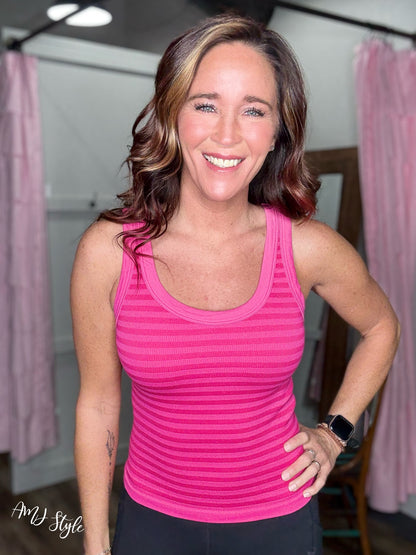 Switchup Stripe Tank - Aloha Fuchsia