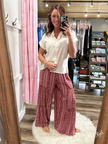 Wanderlust Wide Leg Pants - Red stripe