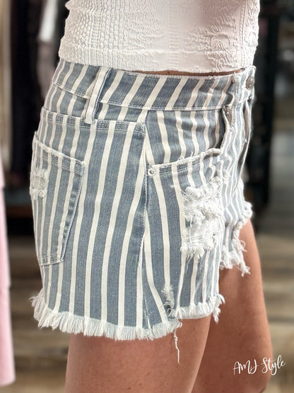 Raw Edge Rebel Stripe Denim Shorts