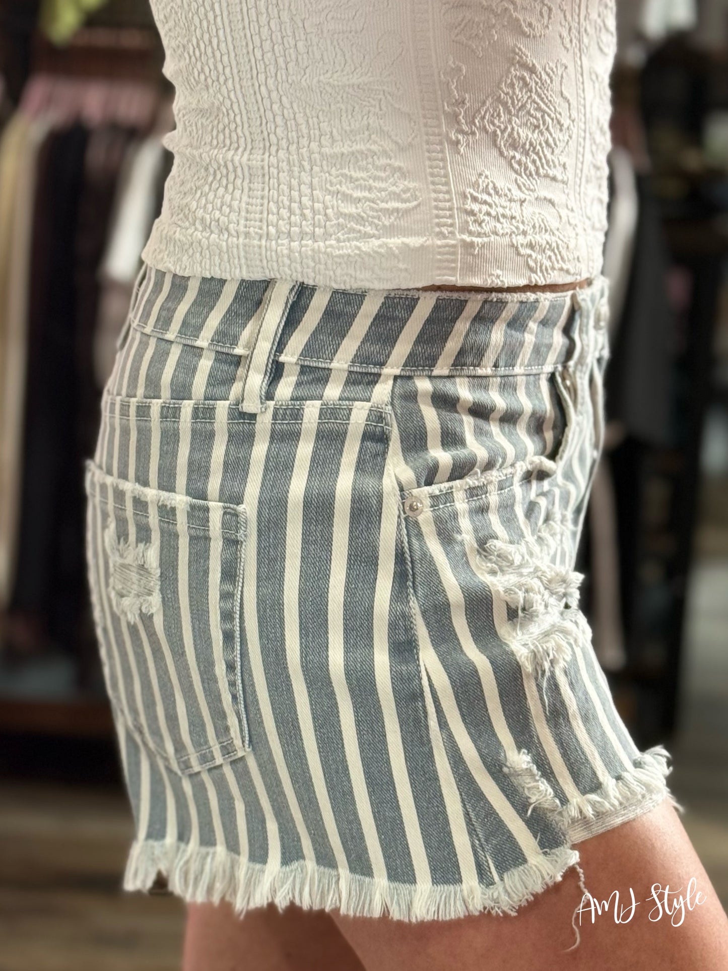 Raw Edge Rebel Stripe Denim Shorts