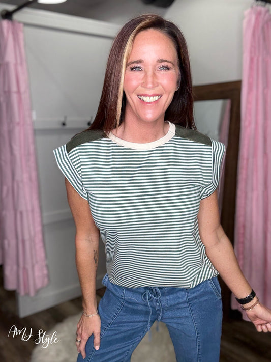 Effortless Stripe Cap Top - Green