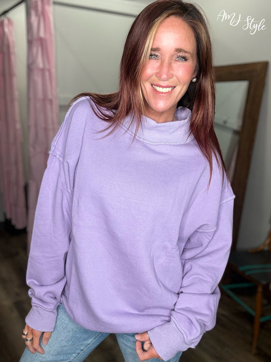 Sorbet Mock Neck Pullover - Lavender
