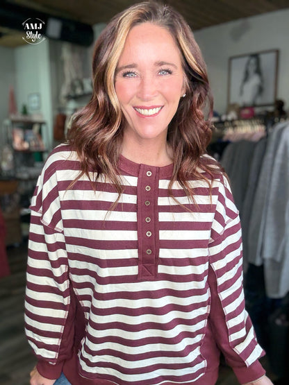 Coco Stripe Pullover - Maroon