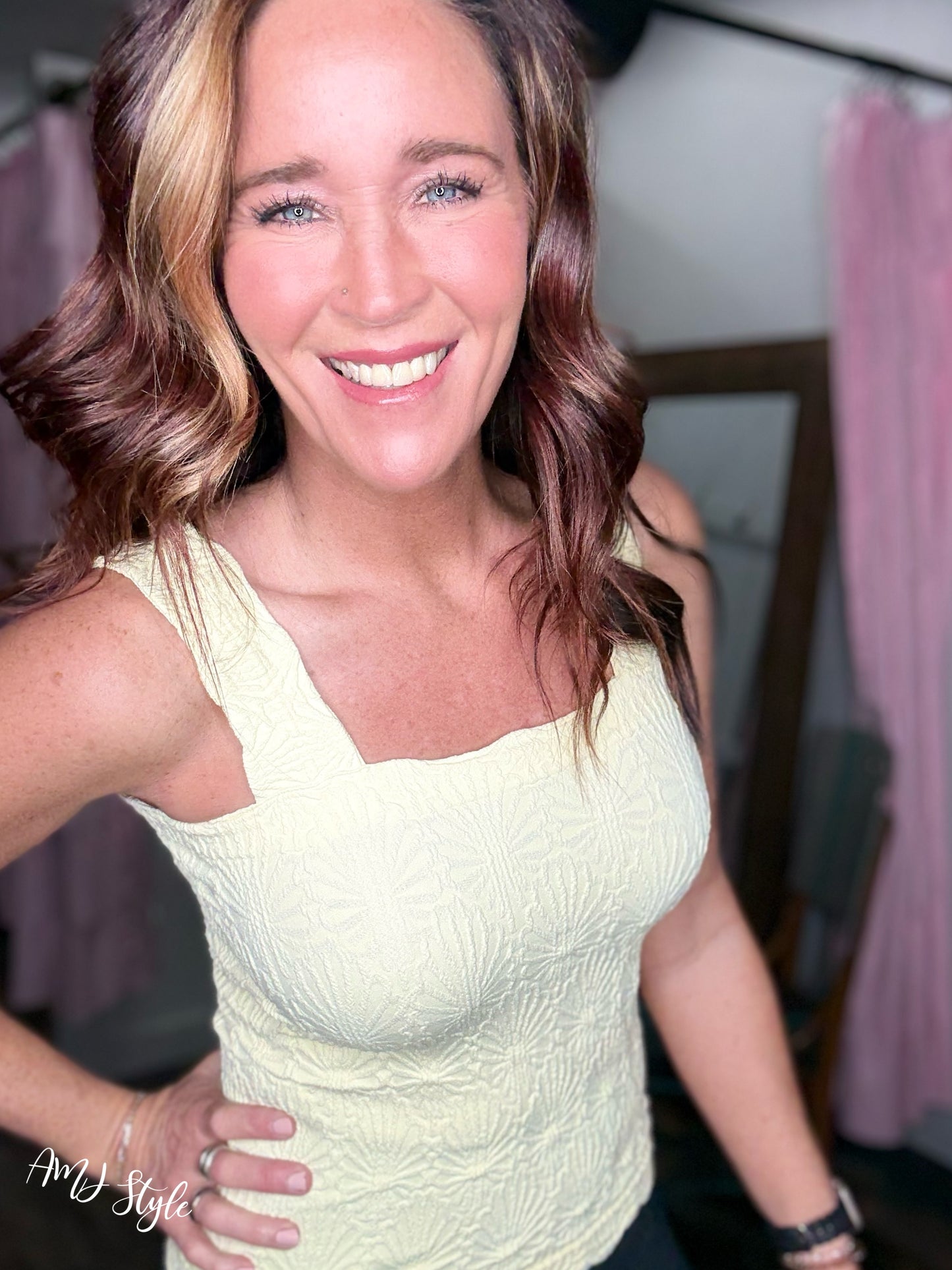 Blush Bloom Square Tank - Pale Banana