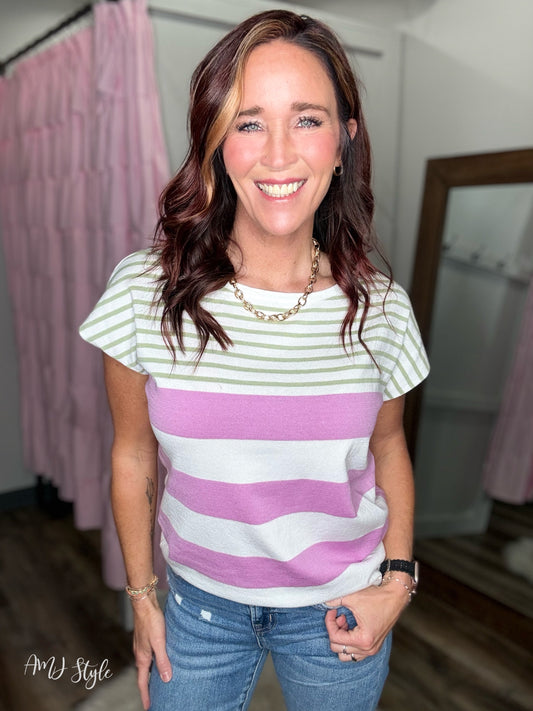 Lavender Stripe Knit Top