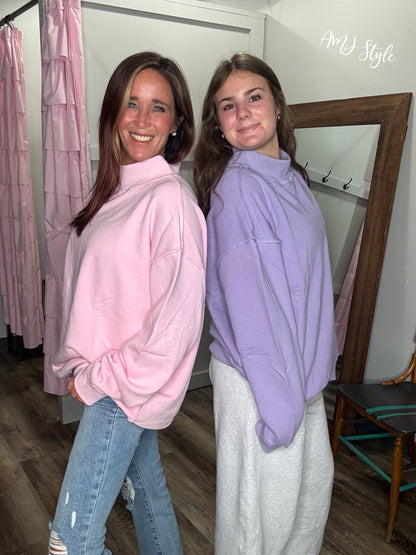 Sorbet Mock Neck Pullover - Pink