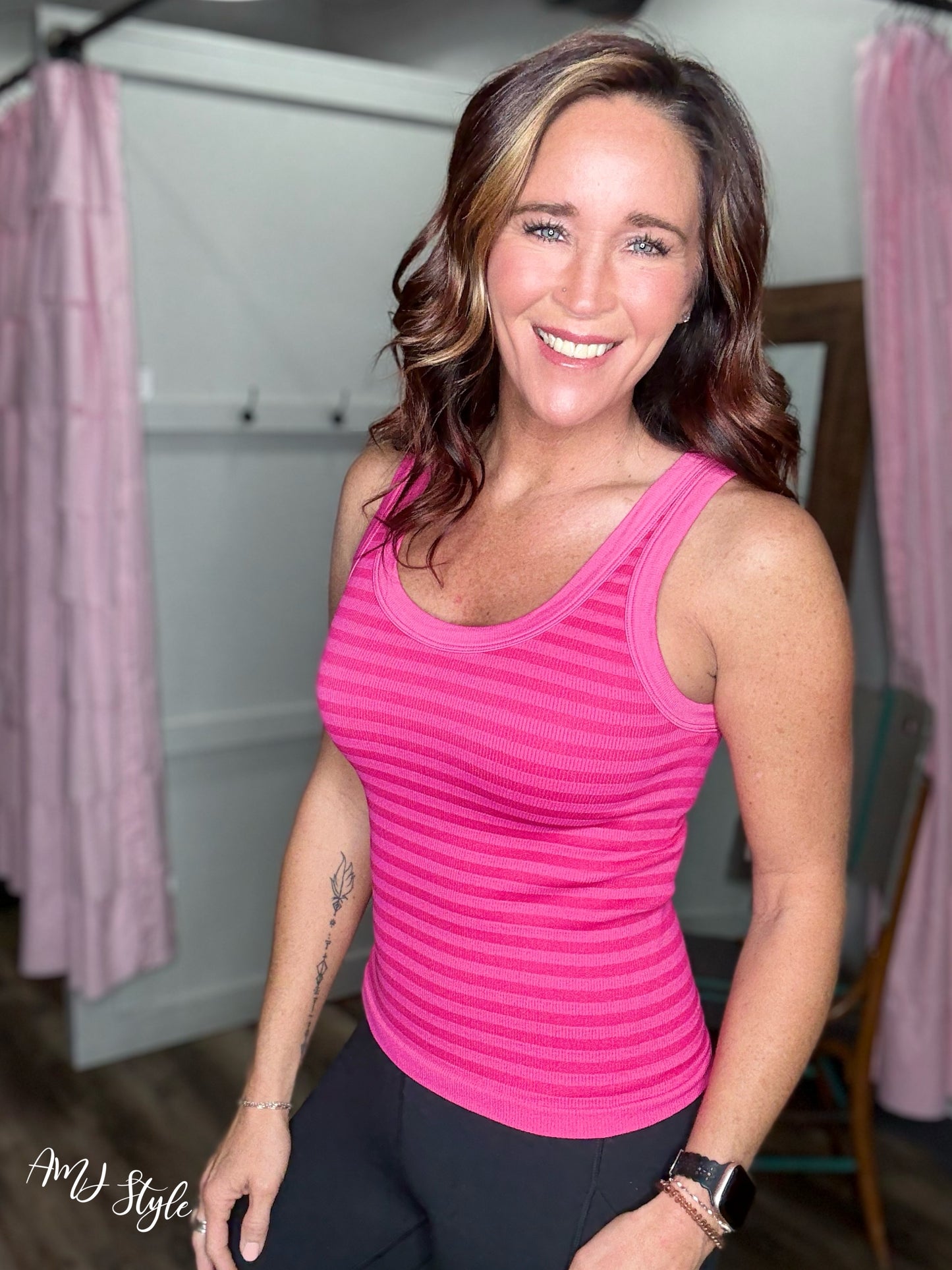 Switchup Stripe Tank - Aloha Fuchsia