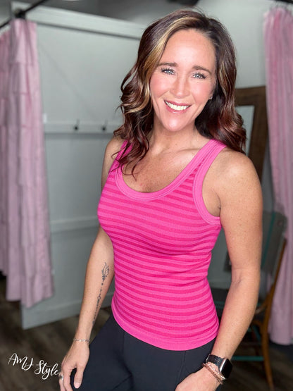 Switchup Stripe Tank - Aloha Fuchsia