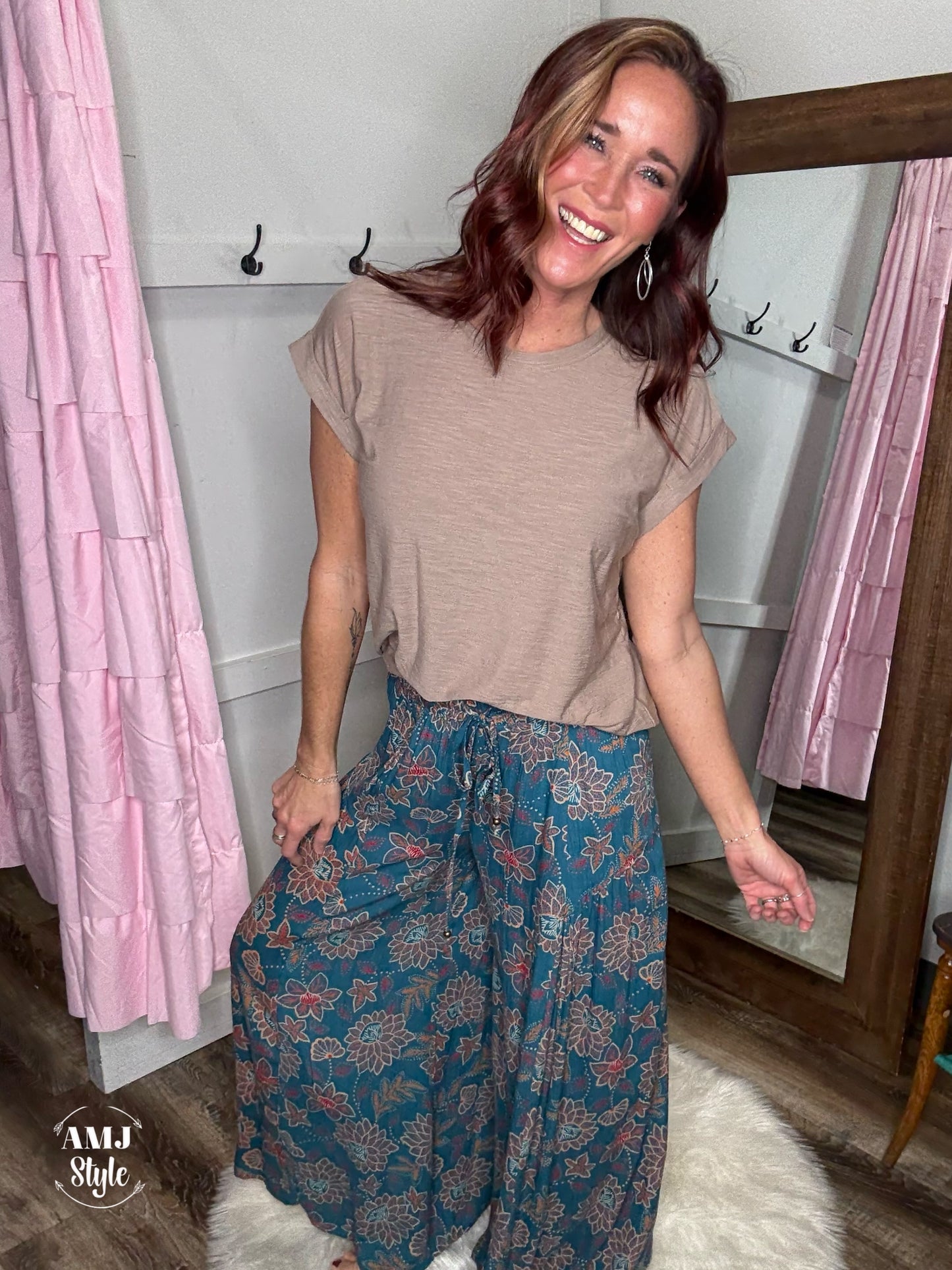 Wanderlust Wide Leg Pants - Teal Floral