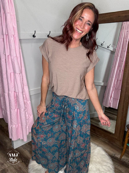 Wanderlust Wide Leg Pants - Teal Floral