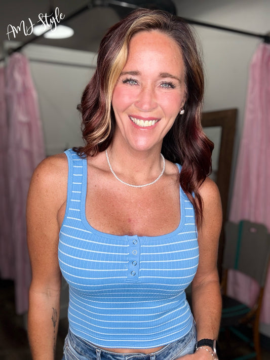 Stripe Seamless Crop Tank - Blue