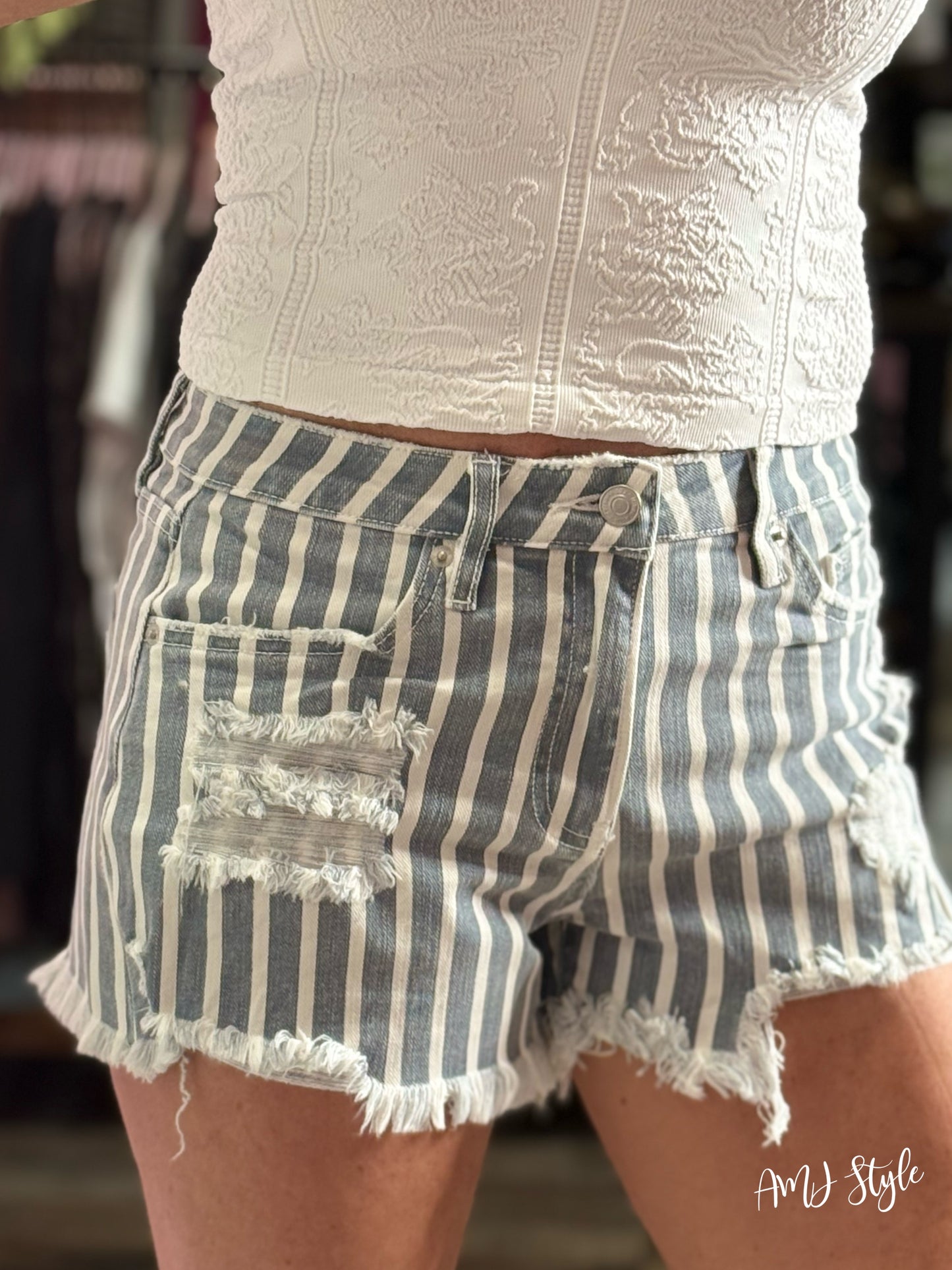 Raw Edge Rebel Stripe Denim Shorts