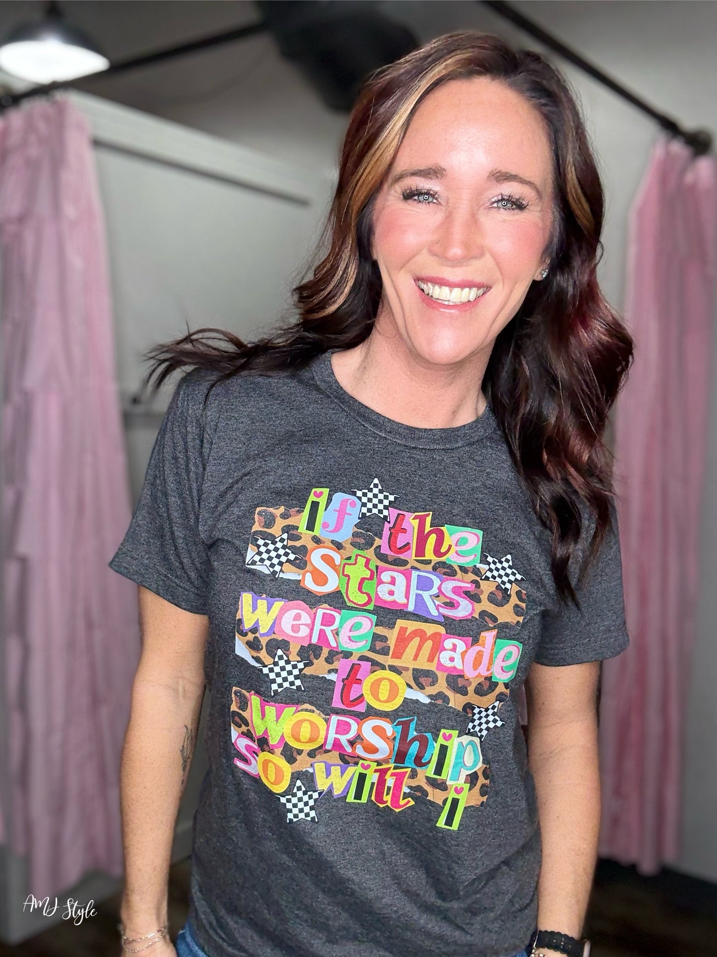 Colorful Stars Made to Worship Tee