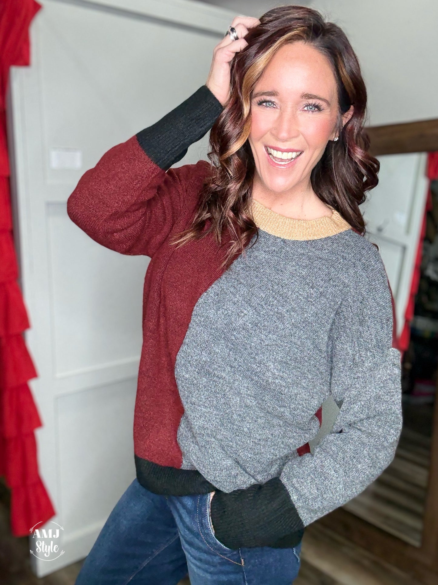 Sugar Cookie Stitch Sweater - Red Wood