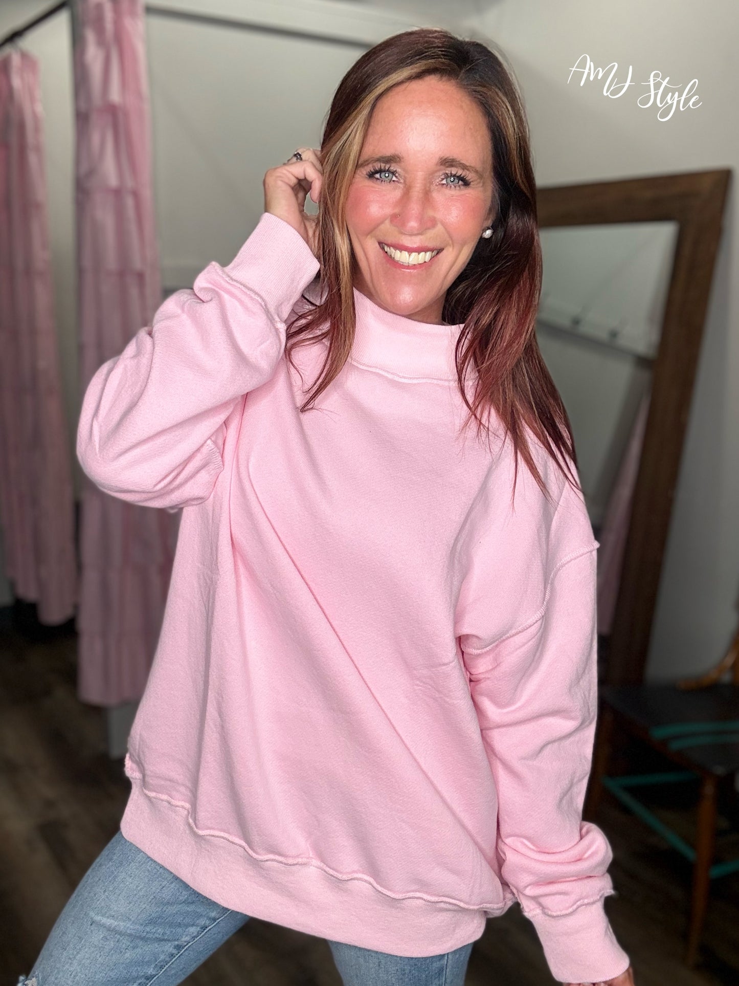 Sorbet Mock Neck Pullover - Pink
