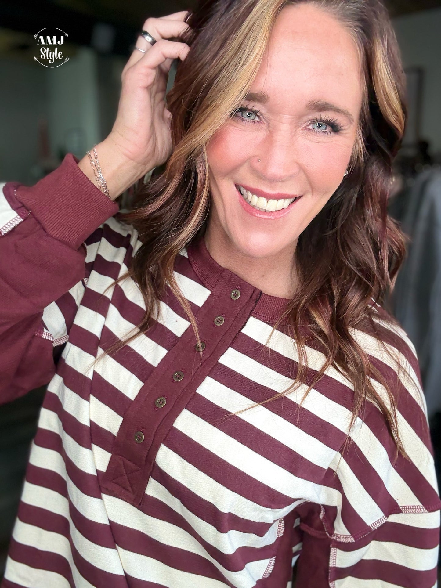 Coco Stripe Pullover - Maroon