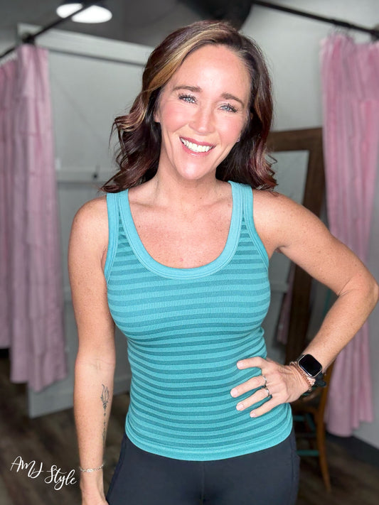Switchup Stripe Tank - Dusty Teal