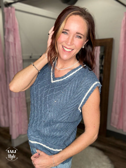 Preppy Pop V Neck Sweater