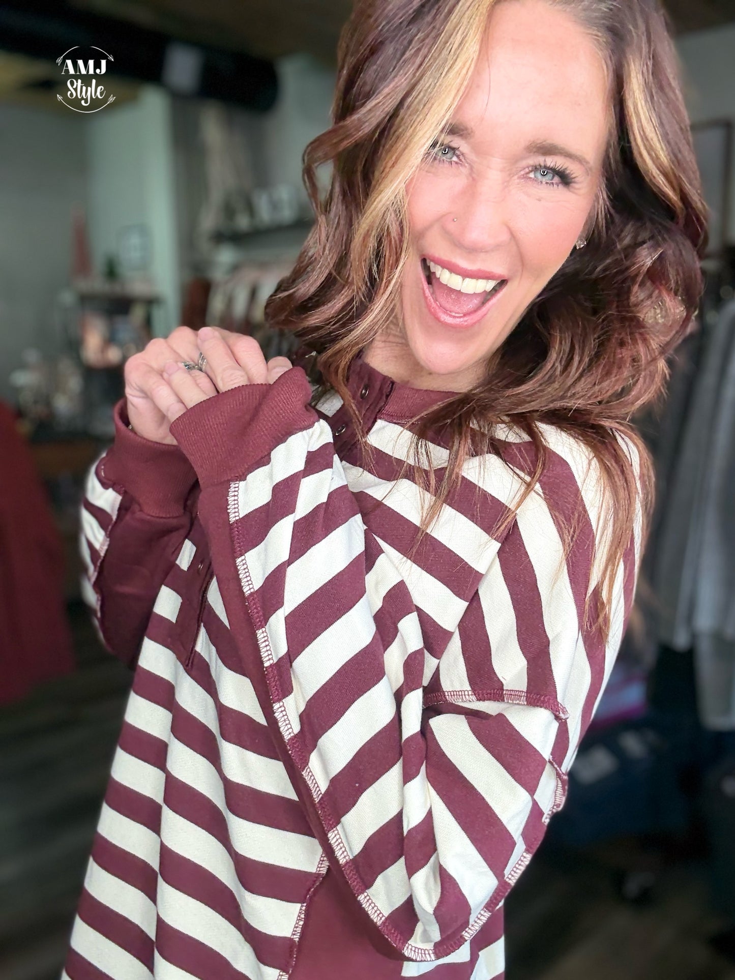 Coco Stripe Pullover - Maroon