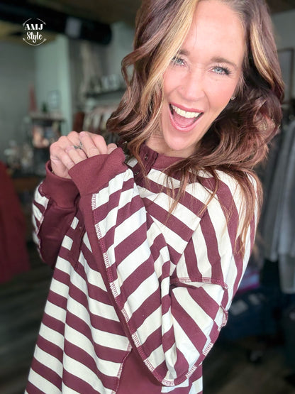 Coco Stripe Pullover - Maroon