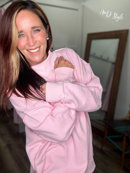 Sorbet Mock Neck Pullover - Pink