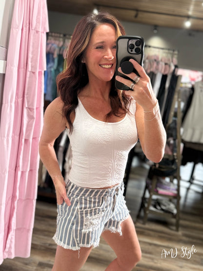 Raw Edge Rebel Stripe Denim Shorts