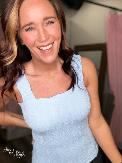 Blush Bloom Square Tank - Serene Blue